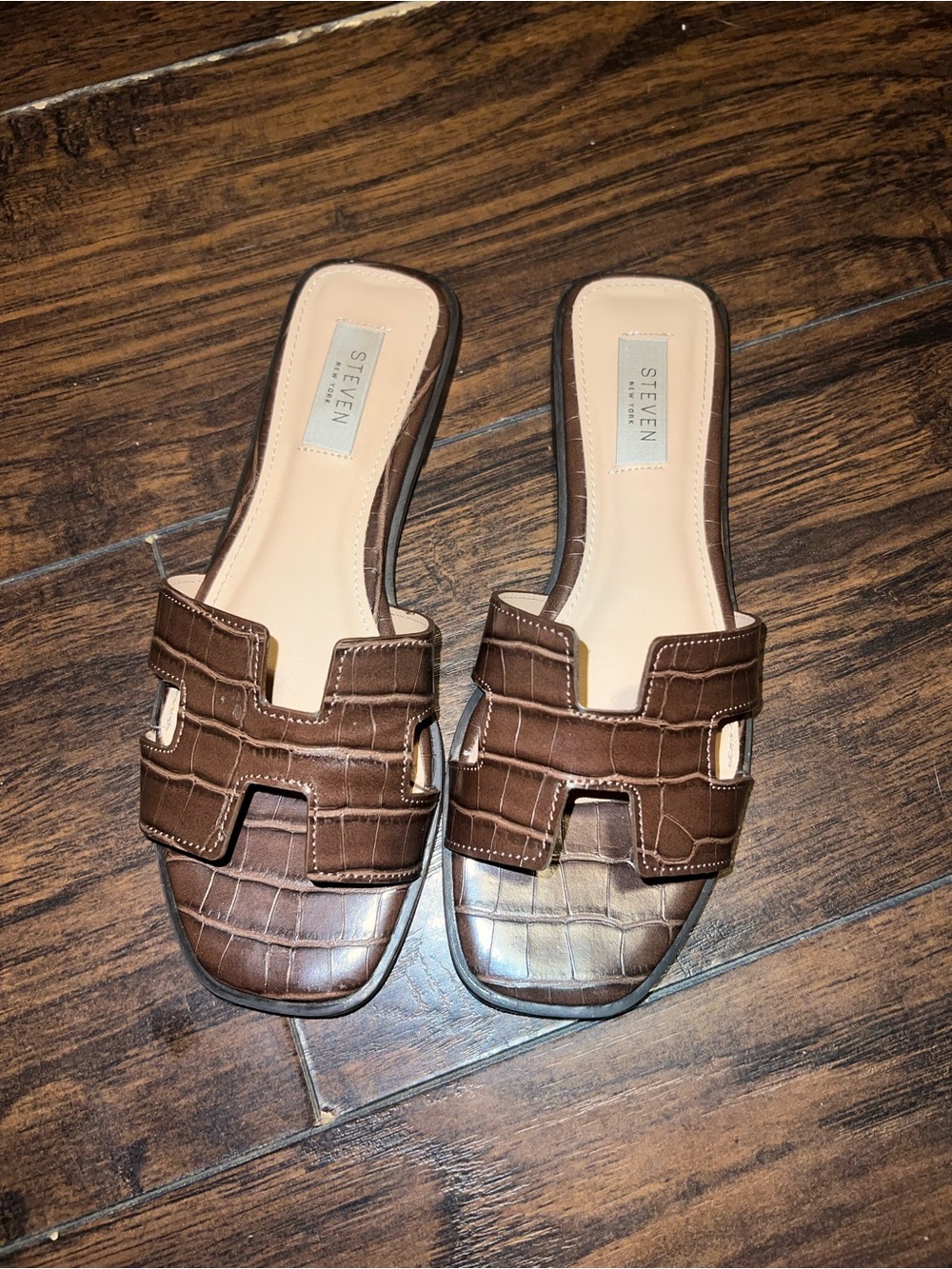 Brown Croc Embossed Sandal